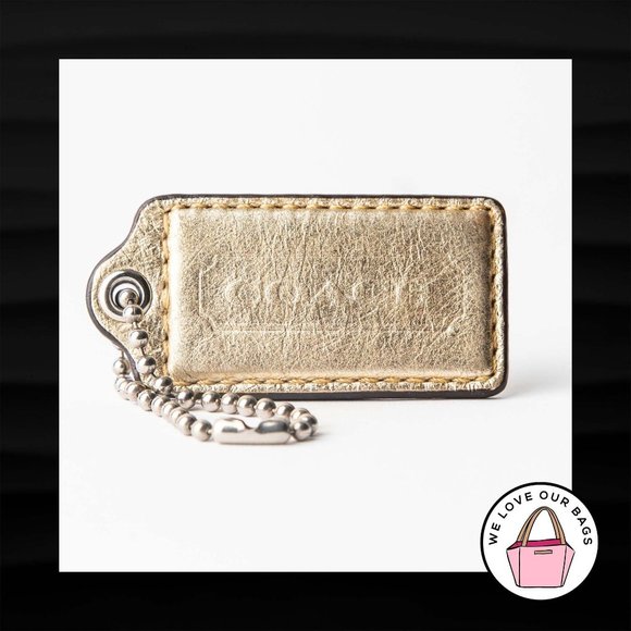 2.5" Large COACH GOLD METALLIC LEATHER KEY FOB BAG CHARM KEYCHAIN HANGTAG TAG - Picture 1 of 1